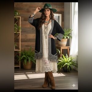 Ellison Black and White Fringe Cardigan